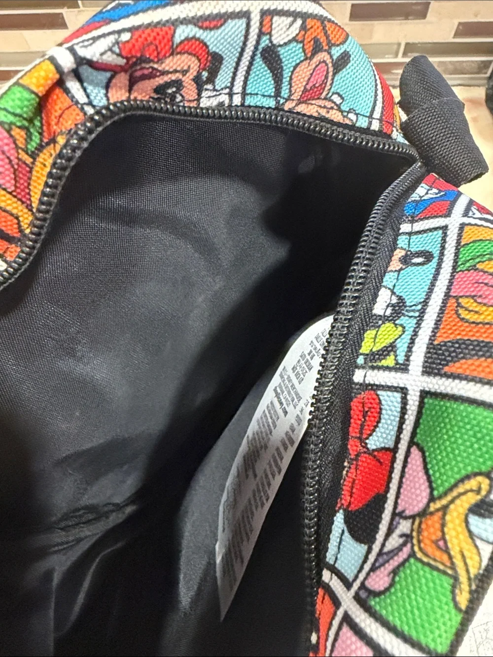 Disney Multi-Color Character Grid Crossbody Bag with Black Strap